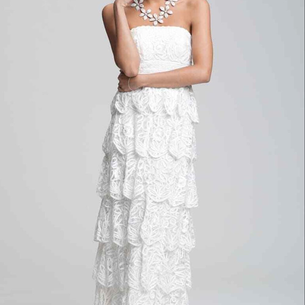 Strapless tiered lace wedding or formal gown